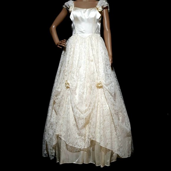 Gunne Sax Satin Floral Lace Prairie Dress Southern